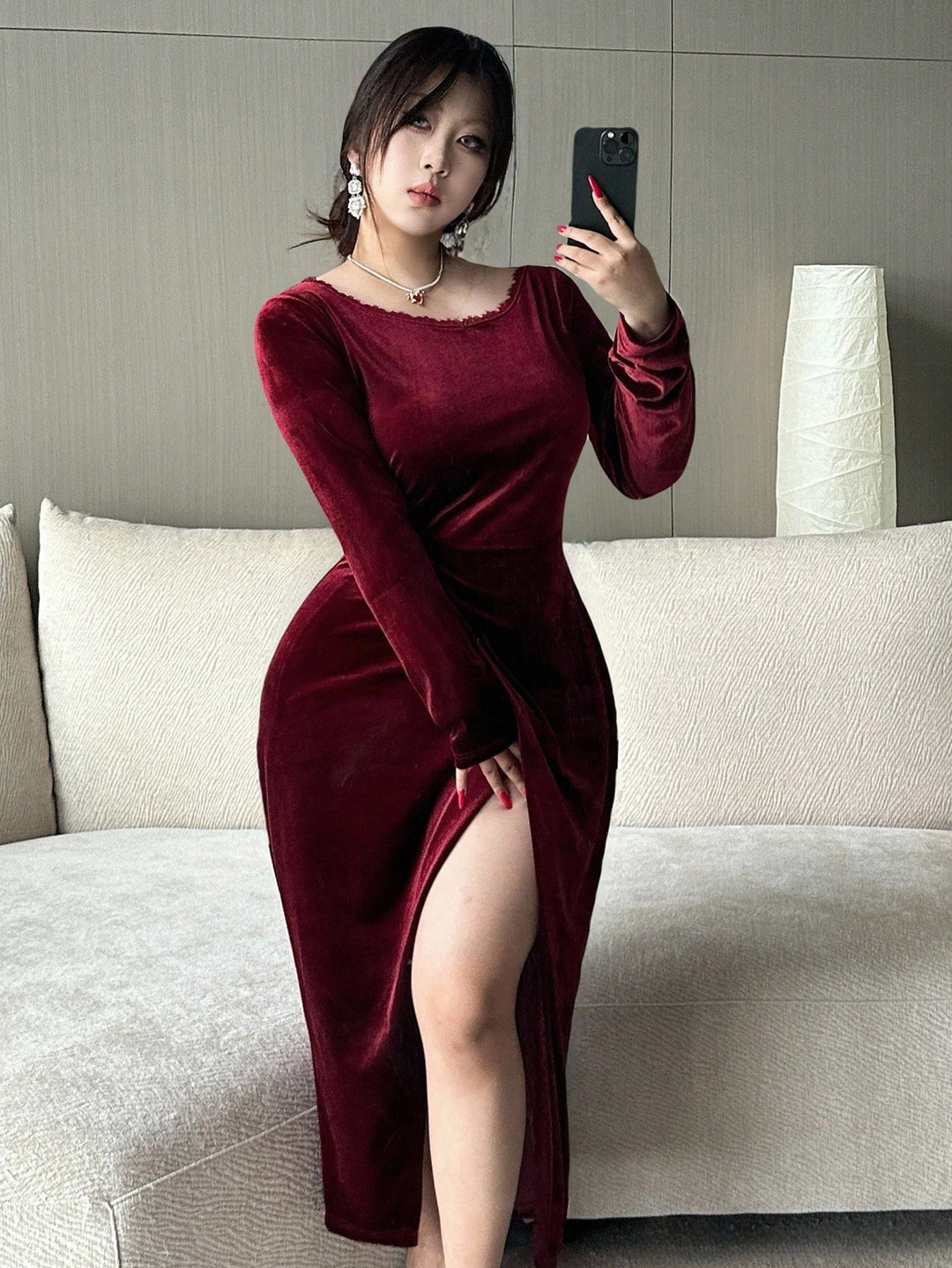 SHEIN Maxi ruha, bordó