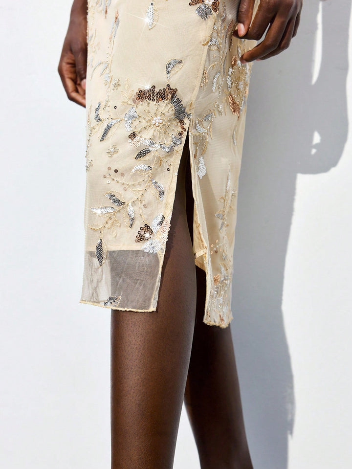 Fustă midi SHEIN, bej