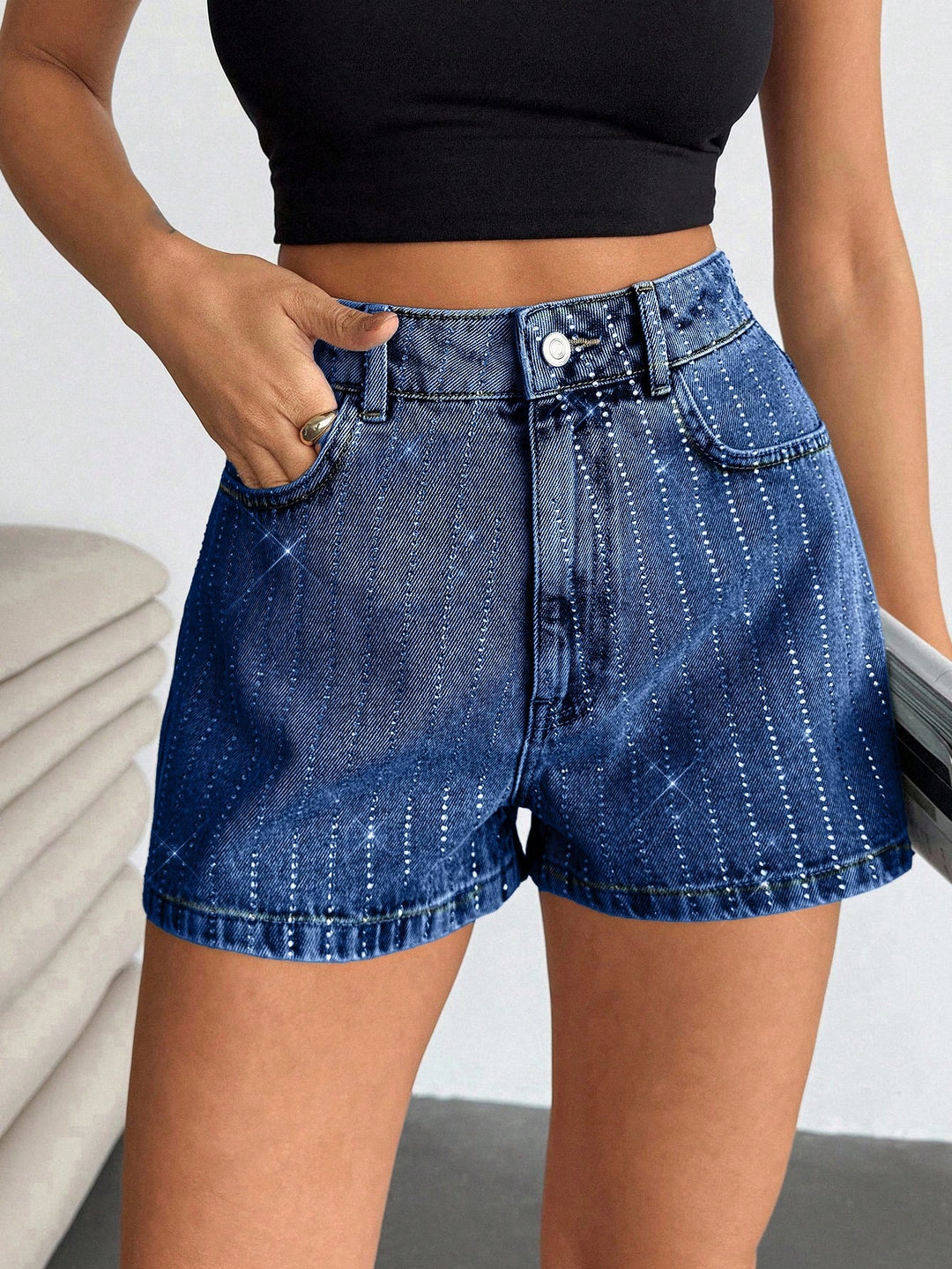 Pantaloni scurți SHEIN, albastru