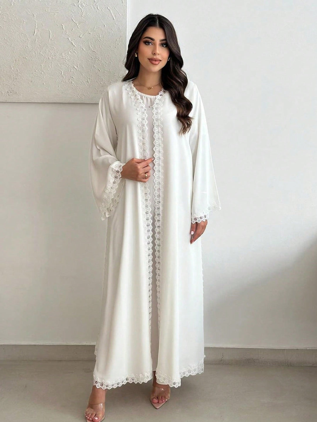 Set caftan și jalabiya SHEIN, alb