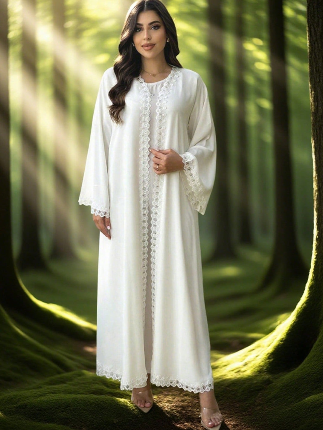Set caftan și jalabiya SHEIN, alb