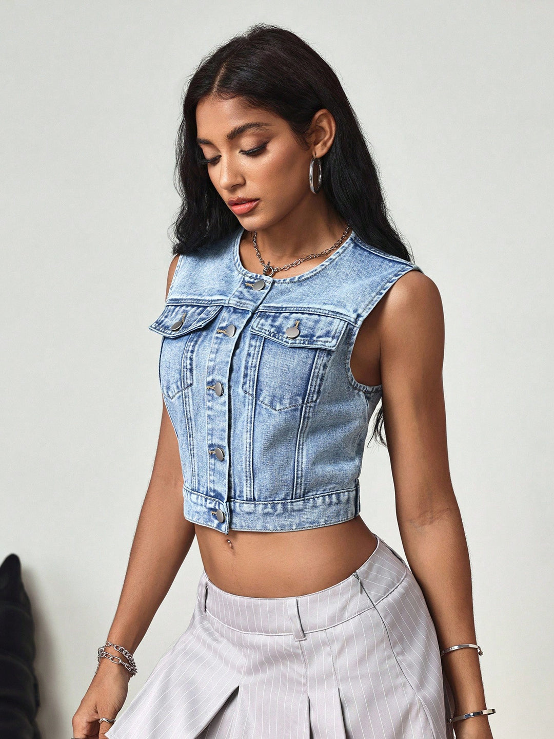 Vesta din denim SHEIN, albastru
