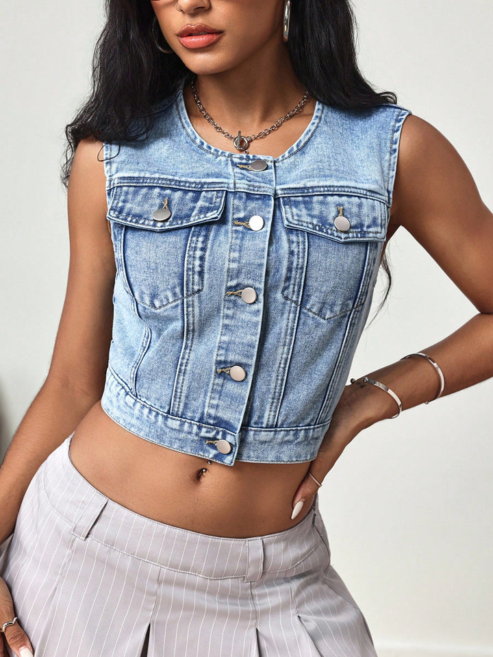 Vesta din denim SHEIN, albastru