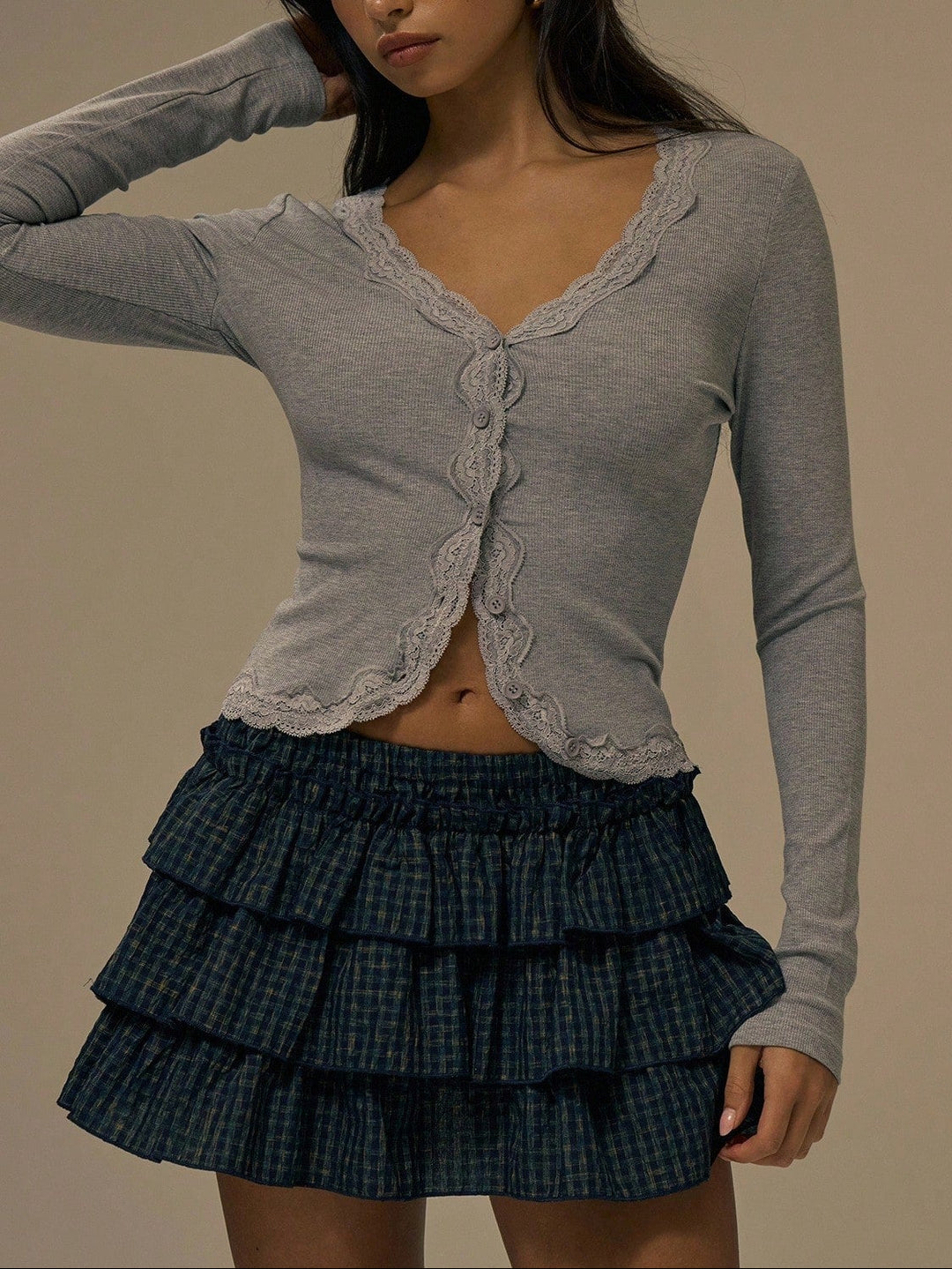 Bluză cu nasturi Shein by Musera, gri