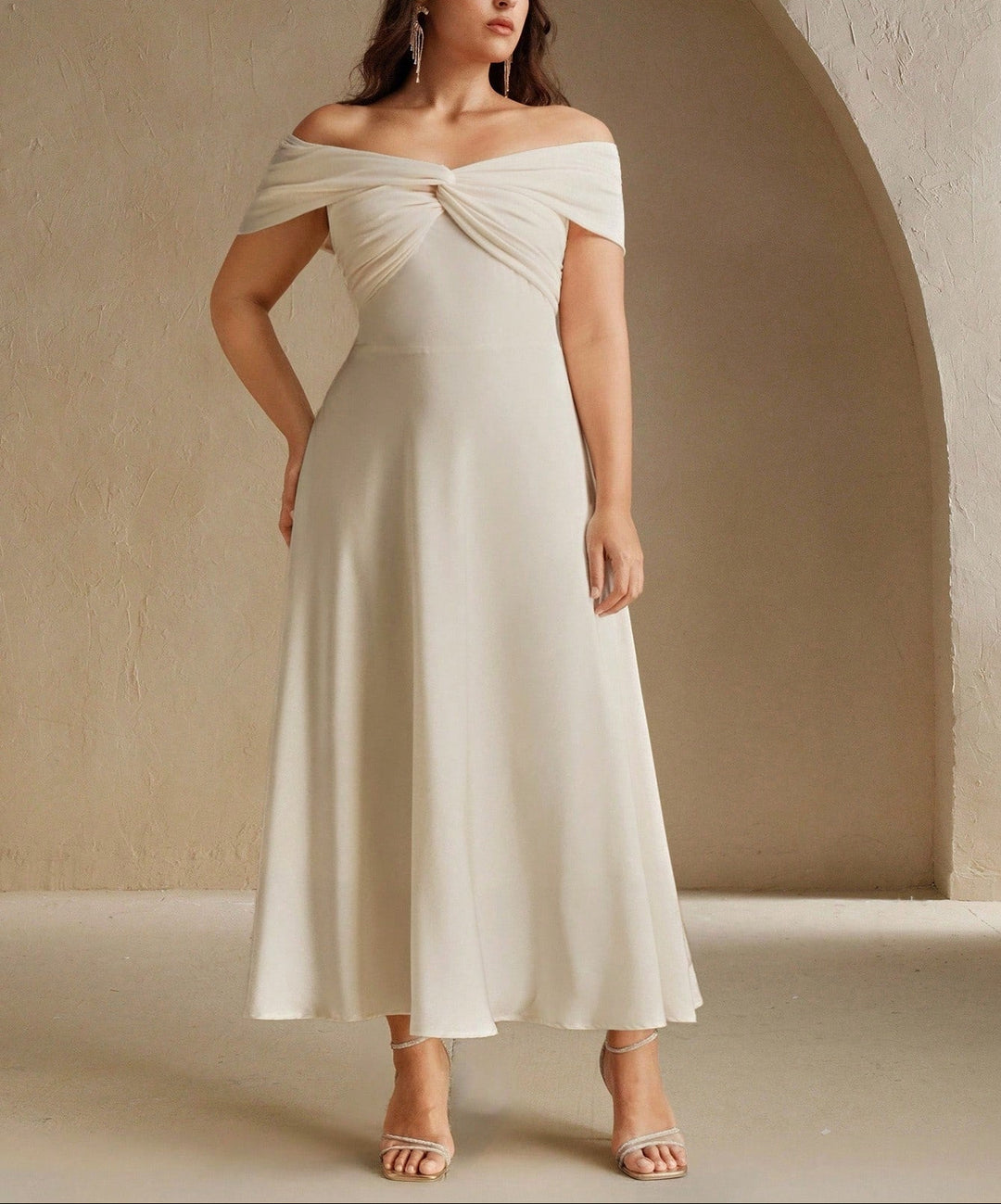 Rochie maxi Shein Curve+, crem