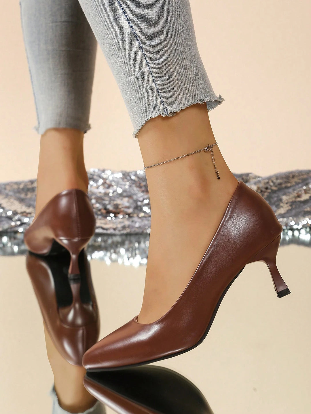 Pantofi cu toc SHEIN, maro