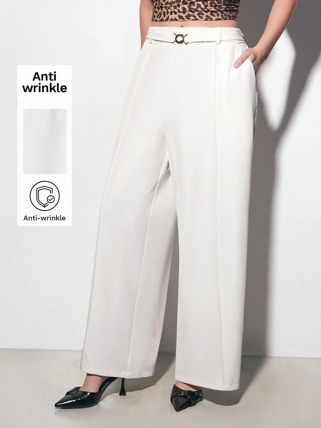 Pantaloni Shein Curve+, crem