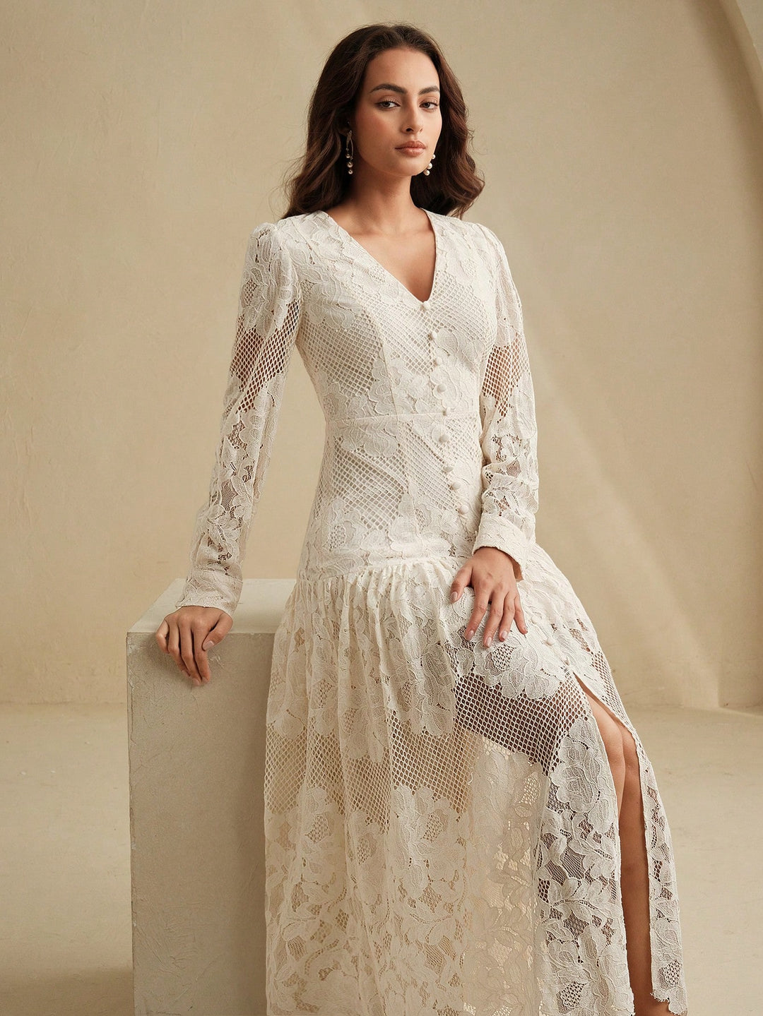 Rochie maxi SHEIN, crem