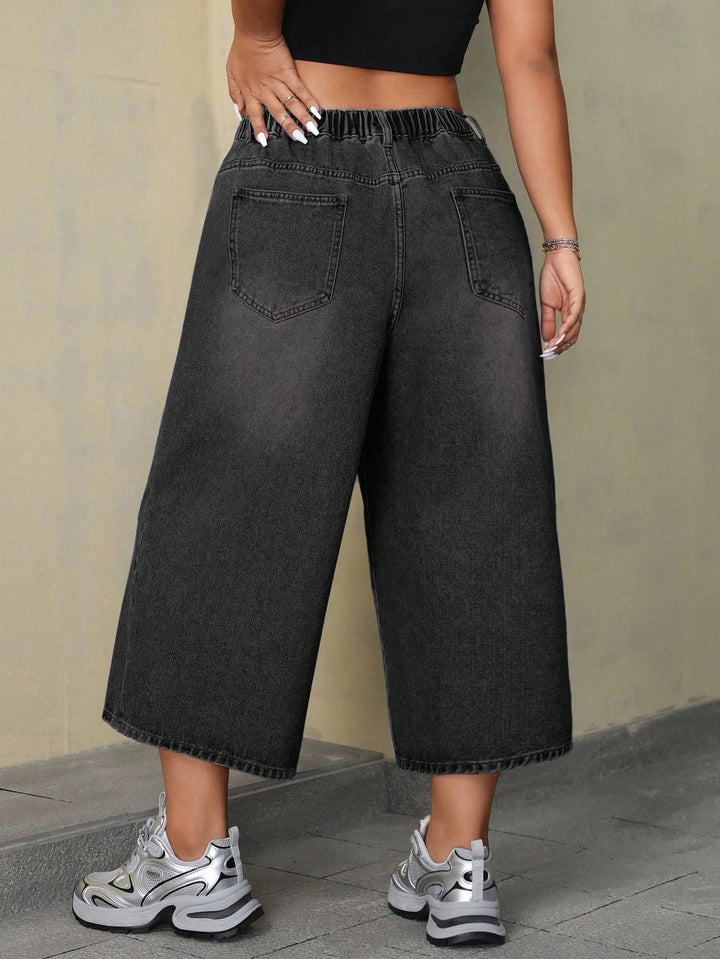 Pantaloni 3/4 Shein Curve+, negru