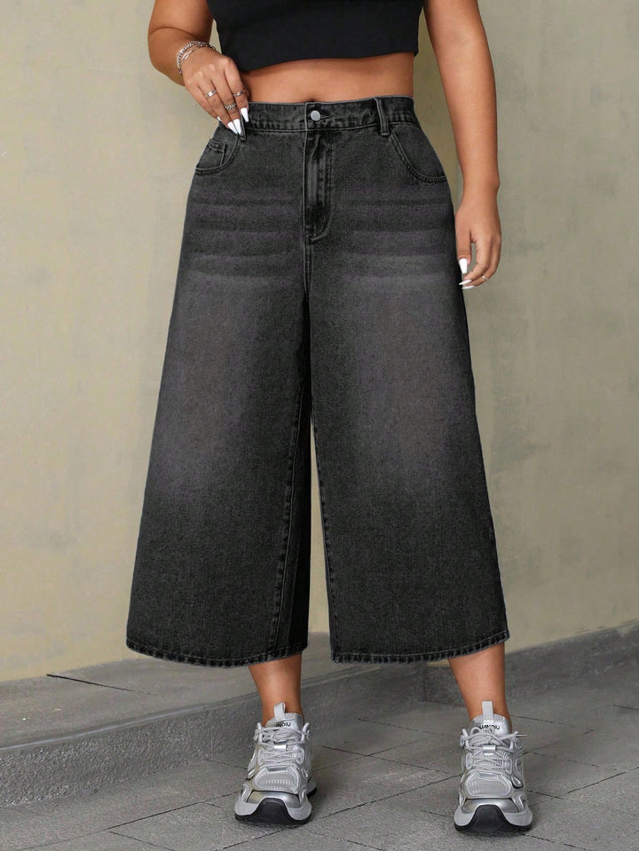 Pantaloni 3/4 Shein Curve+, negru