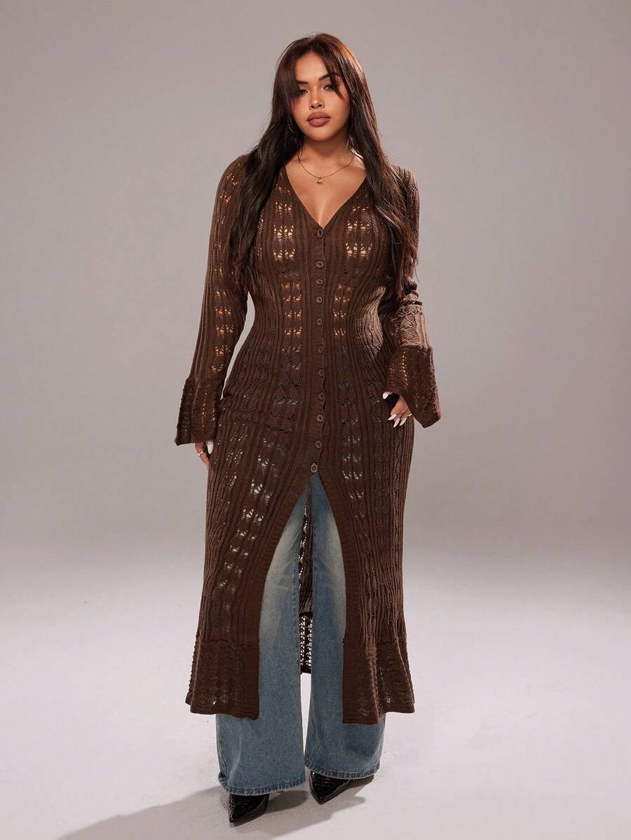 Cardigan lung SHEIN, maro