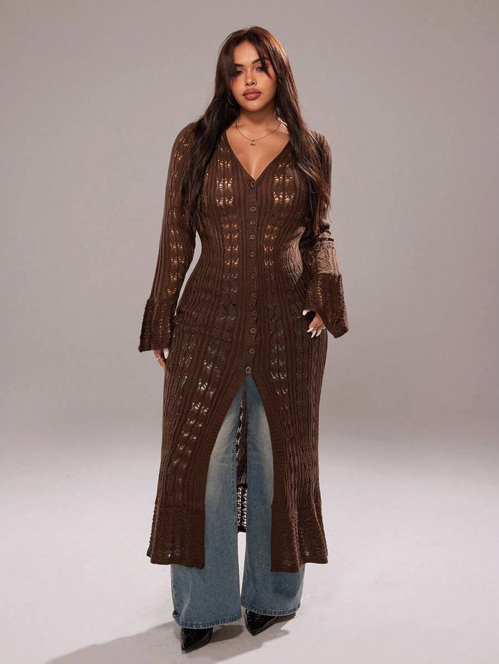 Cardigan lung SHEIN, maro