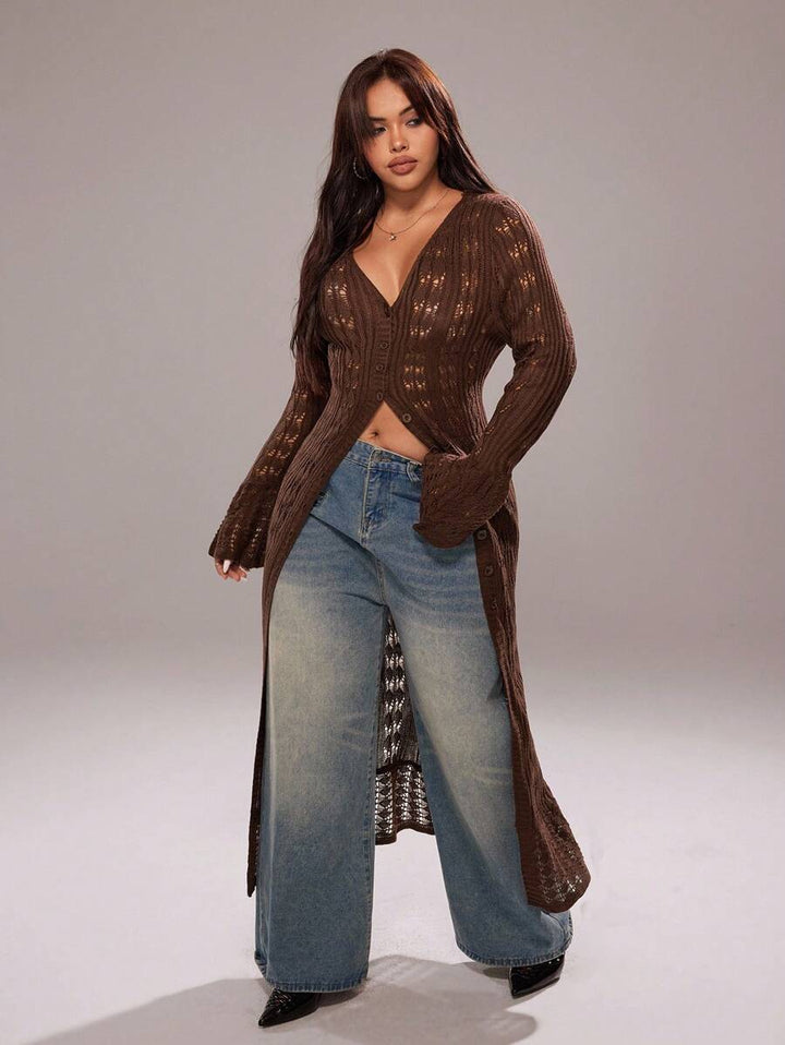 Cardigan lung SHEIN, maro
