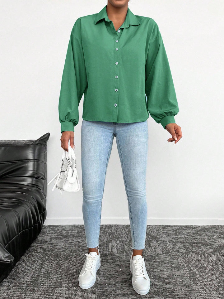 Cămașă casual cu nasturi SHEIN, verde