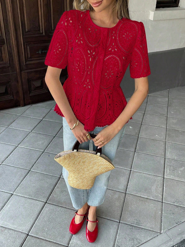 Top croșetat SHEIN, roșu