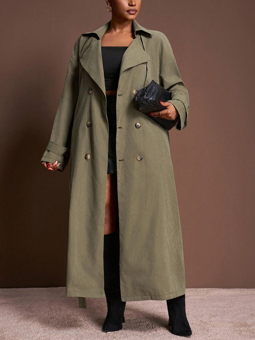 Trench lungh Shein Curve+, kaki