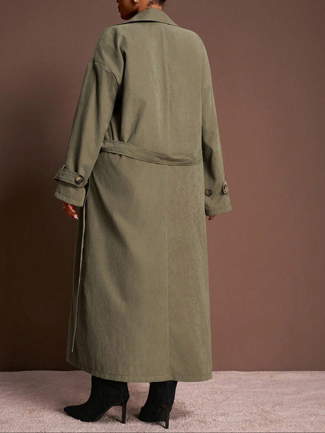 Trench lungh Shein Curve+, kaki