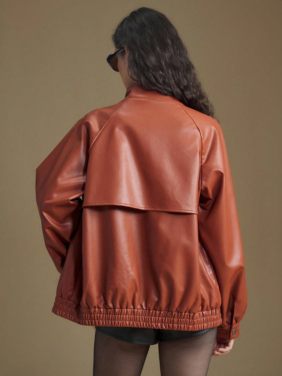 Jachetă imitație de piele SHEIN, cărămiziu