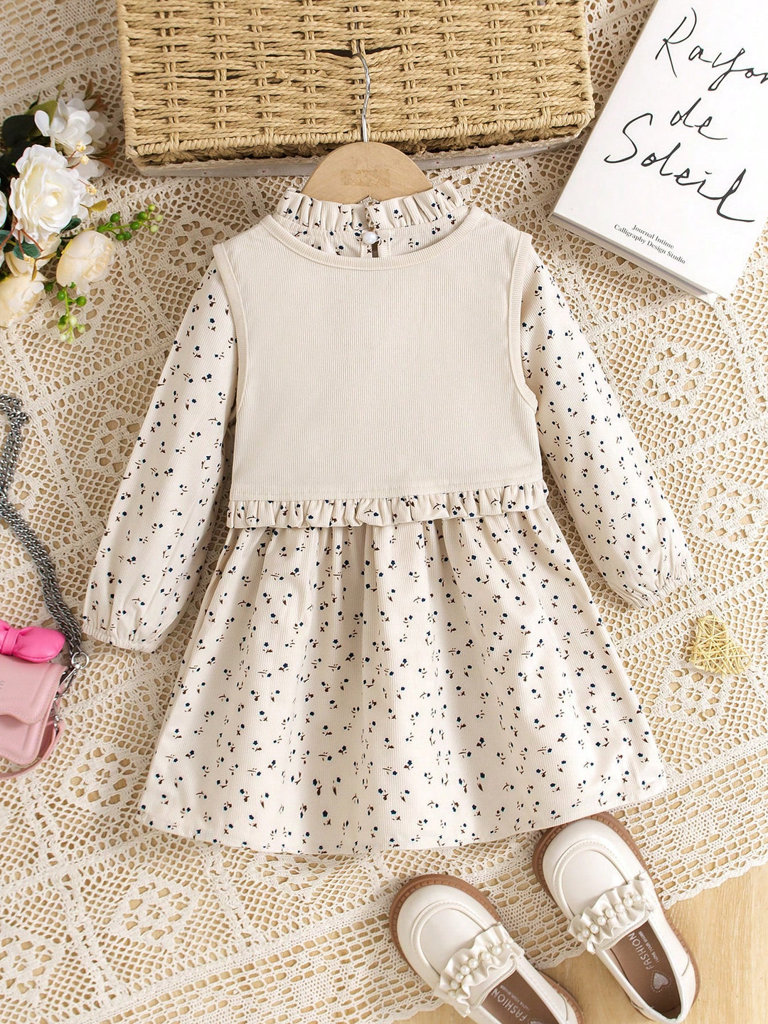 Set rochie și vestă SHEIN, bej