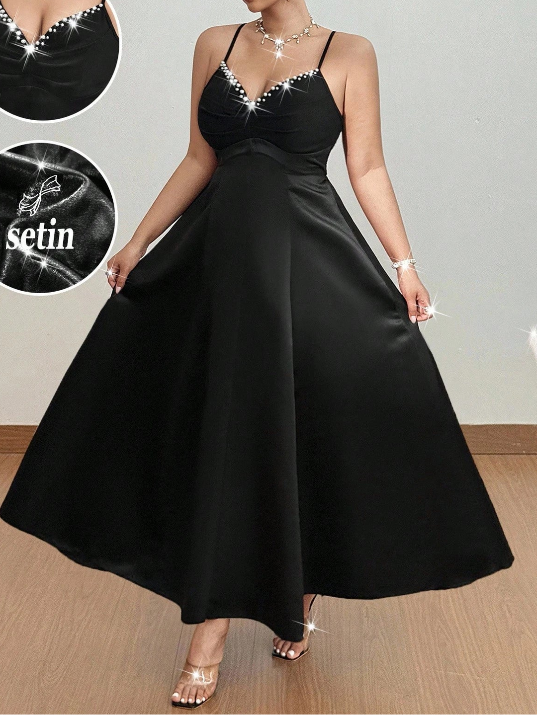 Shein Curve+ maxi ruha, fekete