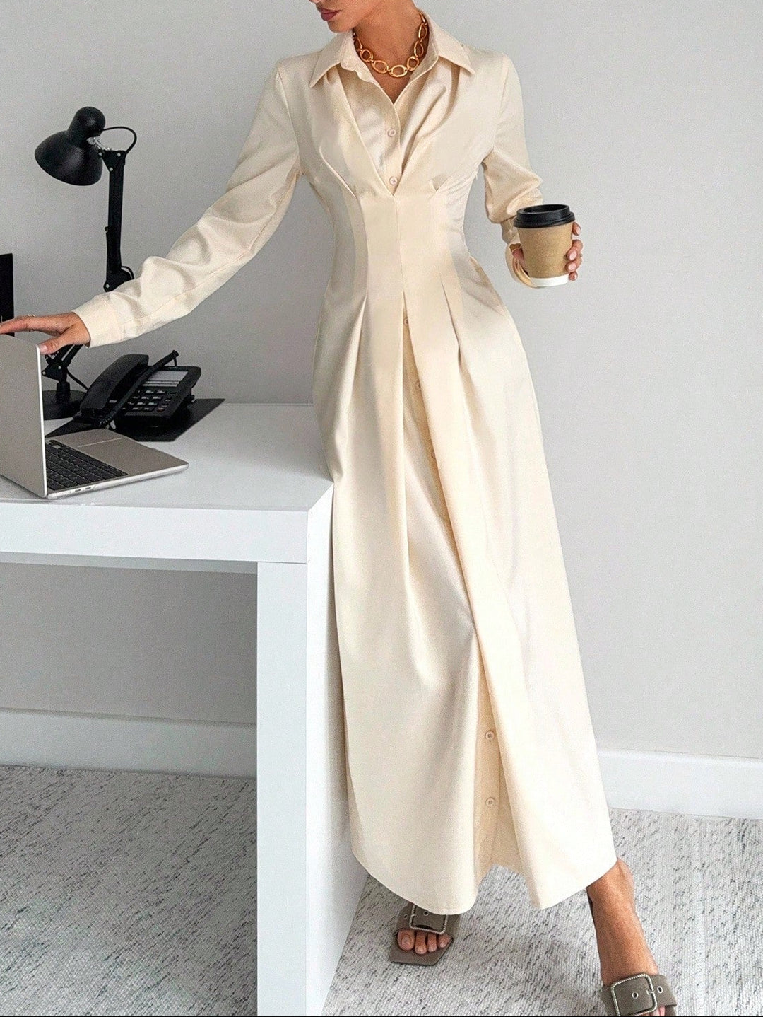 Rochie maxi Shein, crem