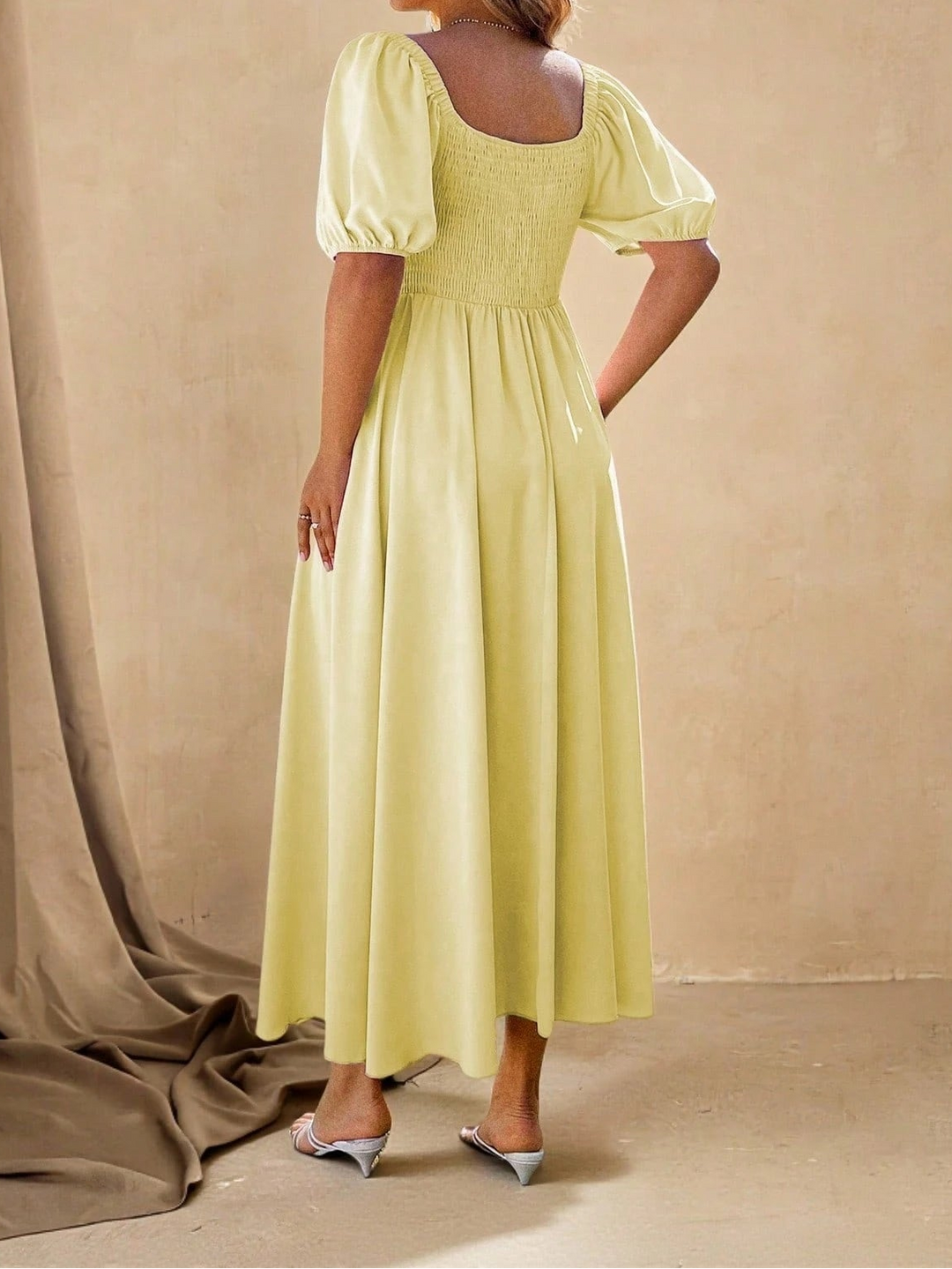 Shein Curve+ Midi ruha, sárga