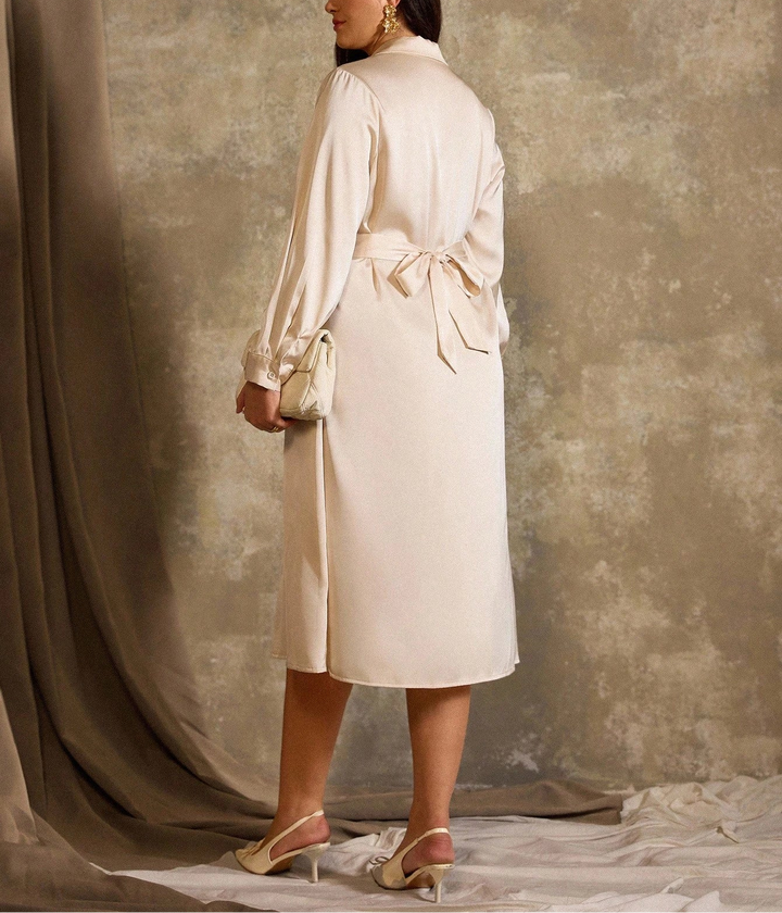 Shein Curve+ midi ruha, krém