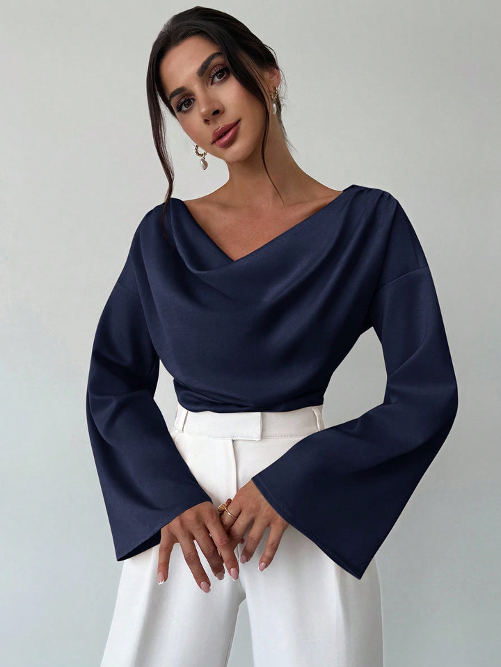 Bluza satin asimetrică SHEIN, albastru