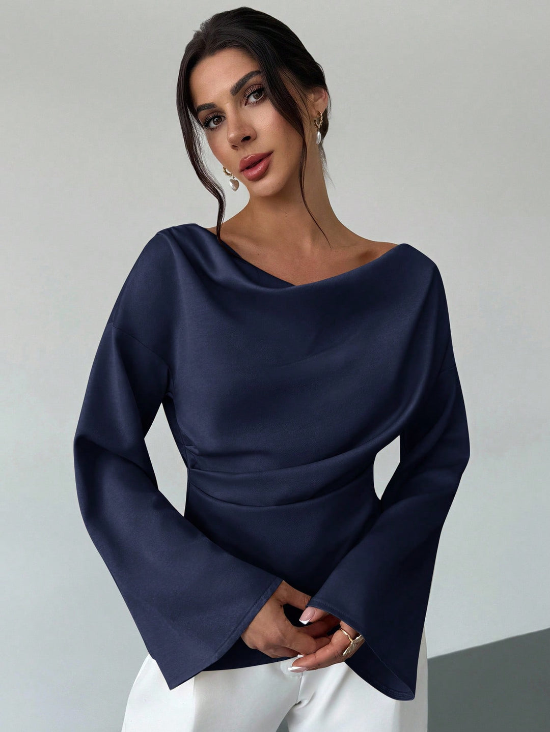 Bluza satin asimetrică SHEIN, albastru