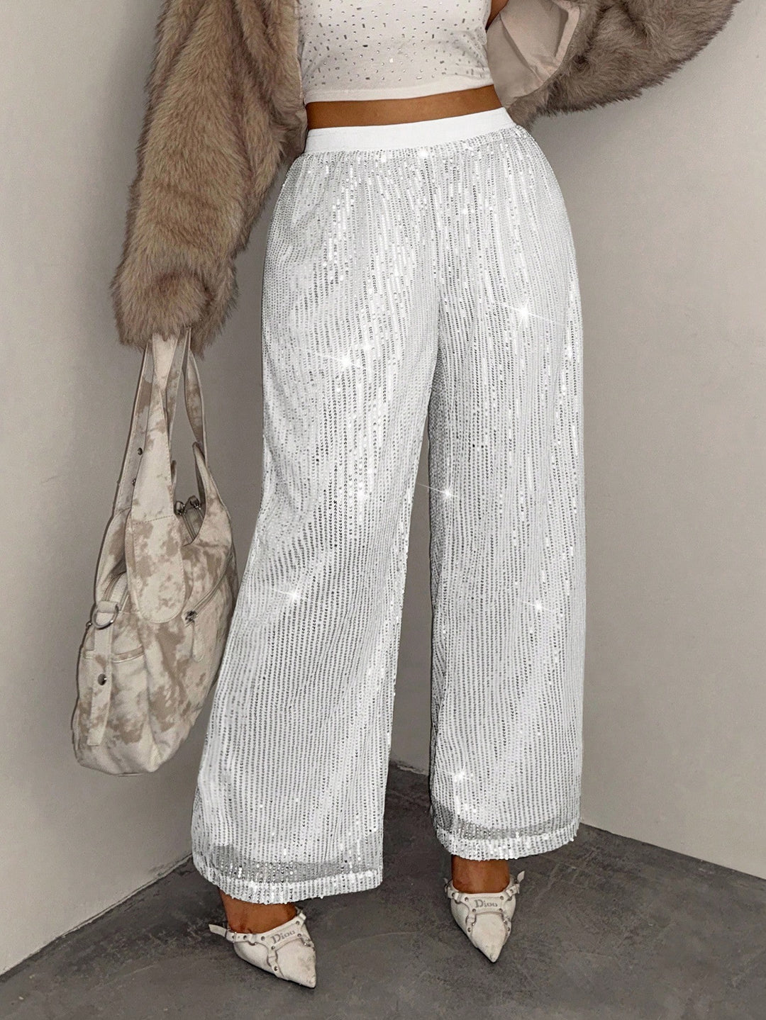 Pantaloni SHEIN, argintiu