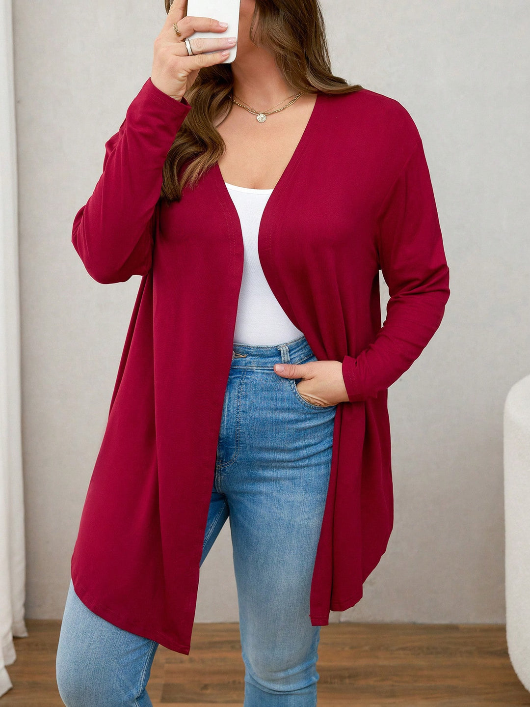 Cardigan Shein Curve+, vișiniu