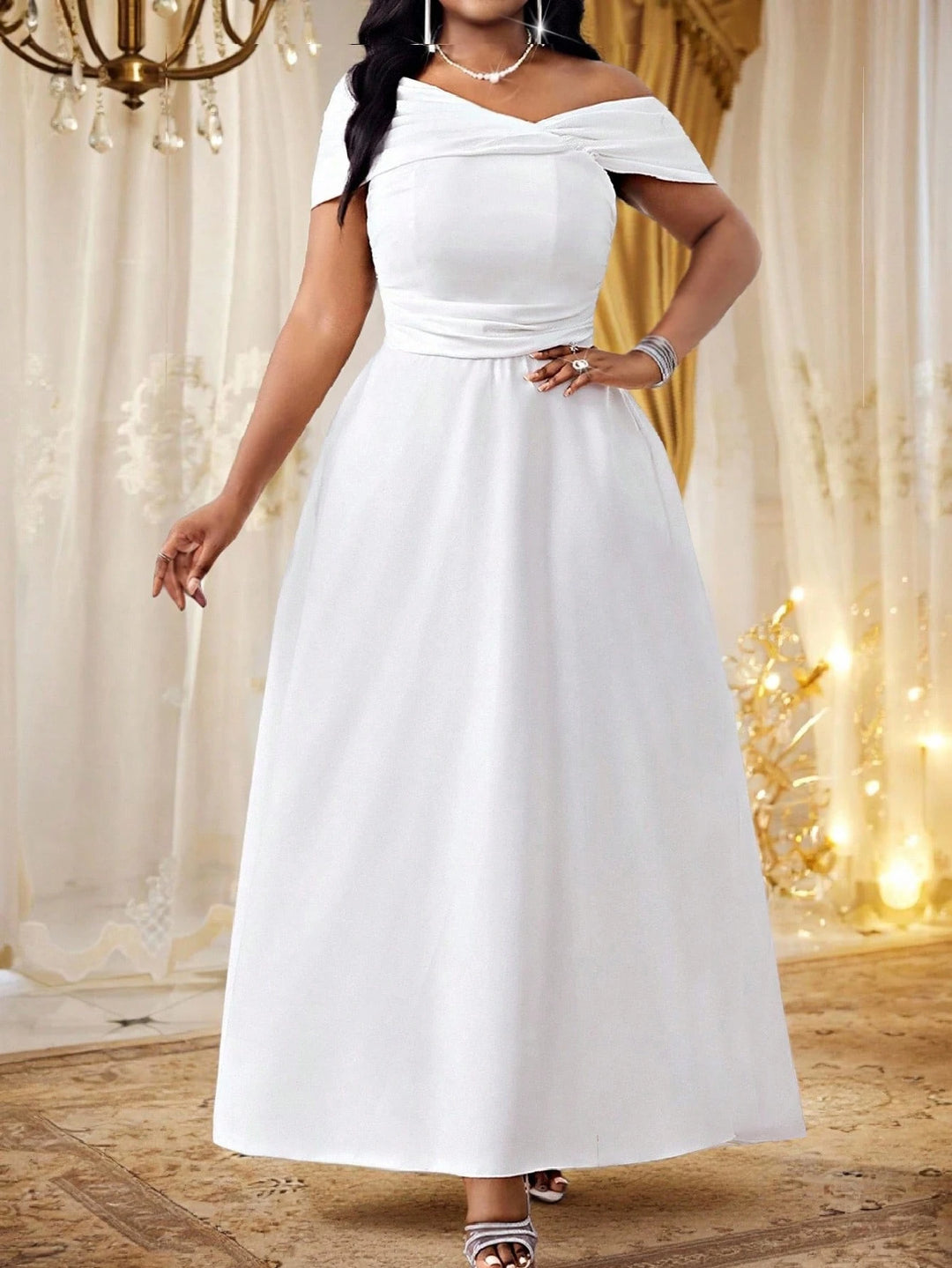 Rochie maxi Shein Curve+, alb