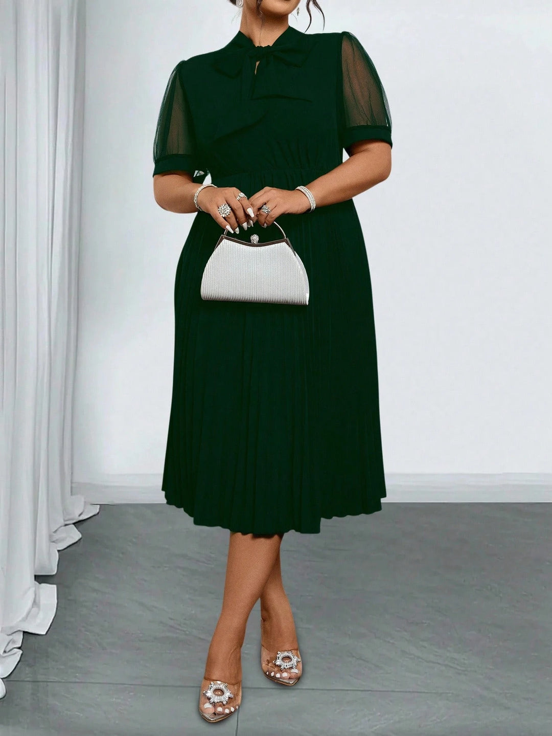 Shein Curve midi ruha, zöld