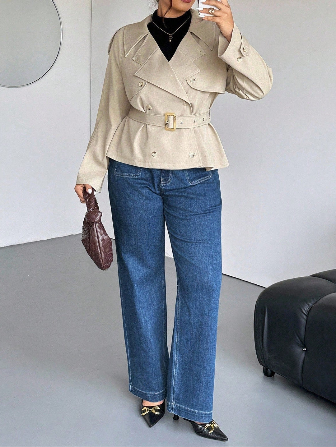 Shein Curve+ rövid ballonkabát, bézs