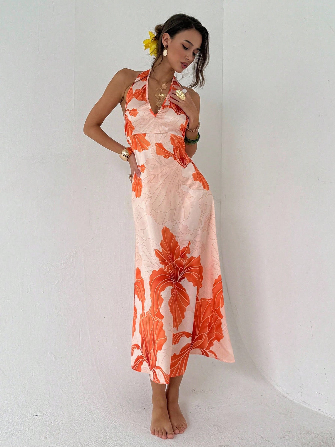 Rochie maxi SHEIN, portocaliu