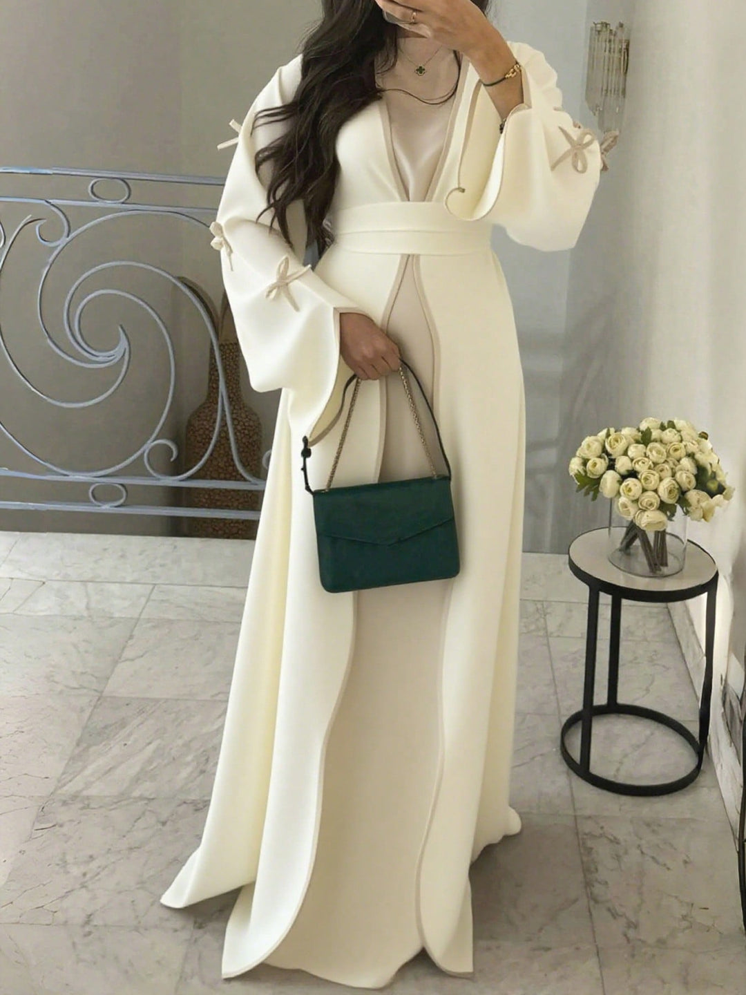 Set caftan și jalabiya SHEIN, alb