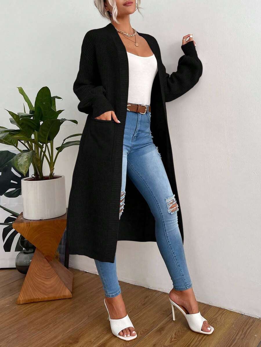 Cardigan lung SHEIN, negru