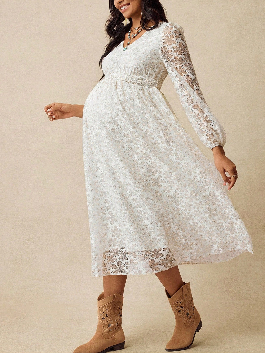 Rochie maxi Shein, crem