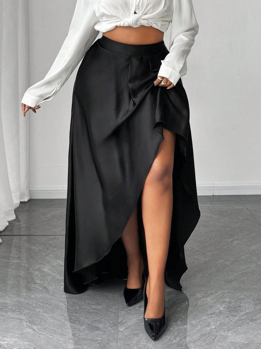 Fusta maxi Shein Curve, negru