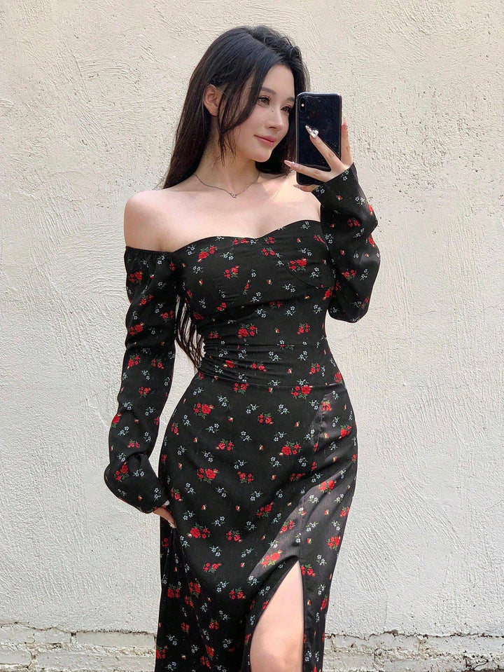SHEIN midi ruha, fekete