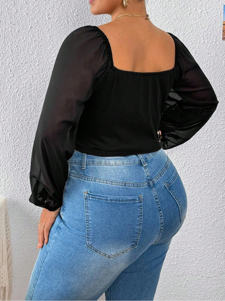 Shein Curve+ felső, fekete