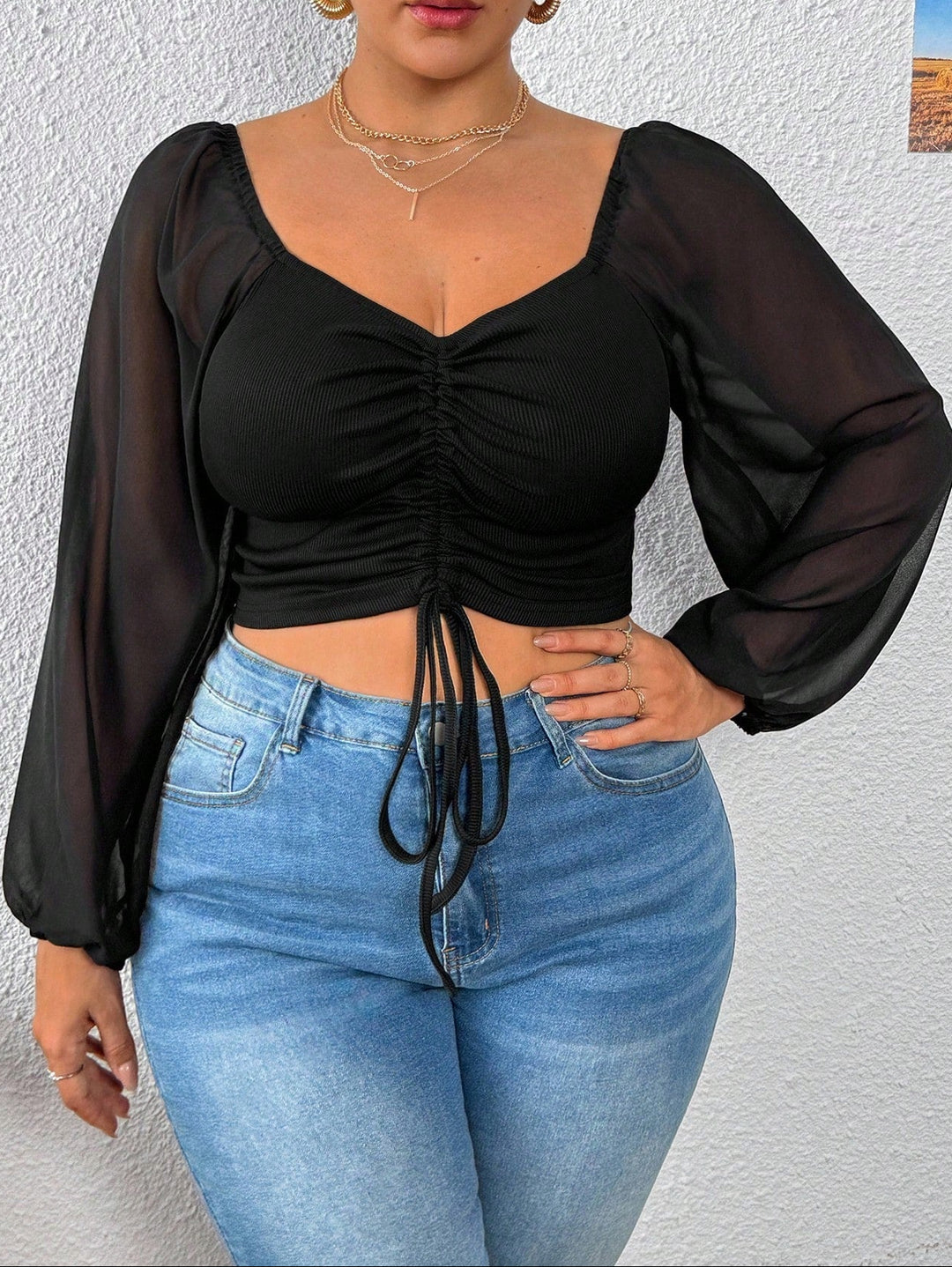 Shein Curve+ felső, fekete