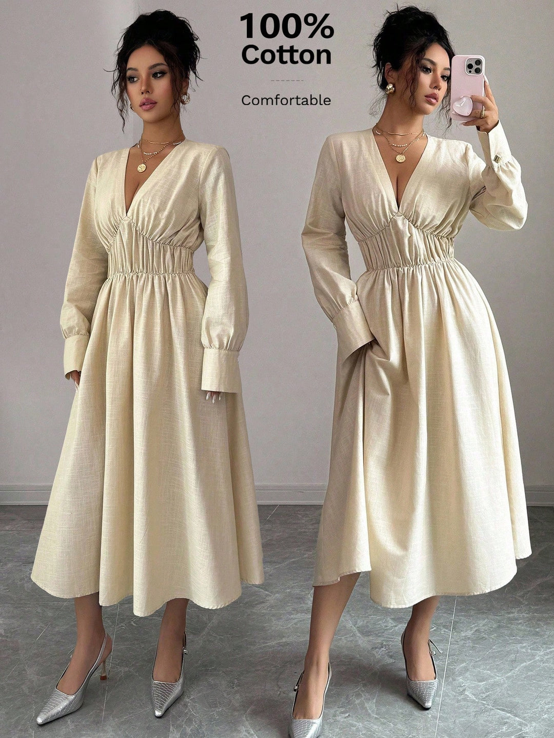 Rochie midi SHEIN, bej