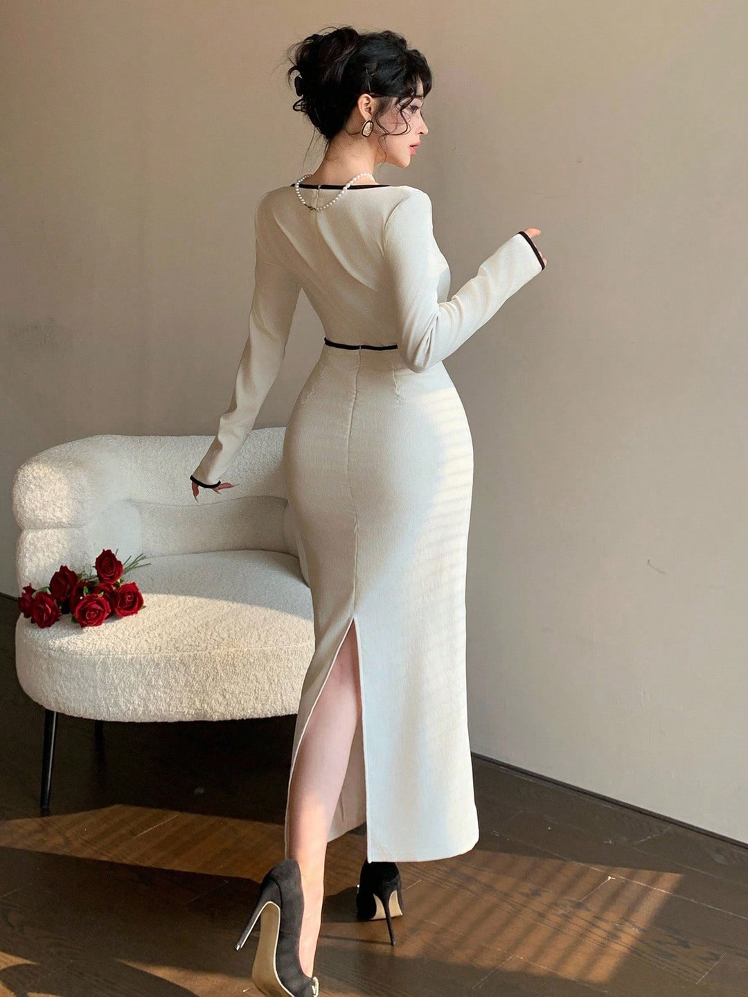 Rochie midi SHEIN,crem