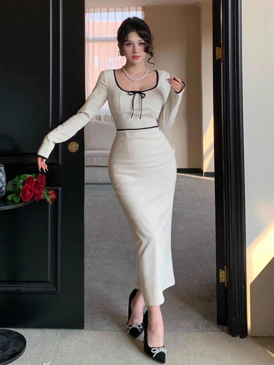 Rochie midi SHEIN,crem