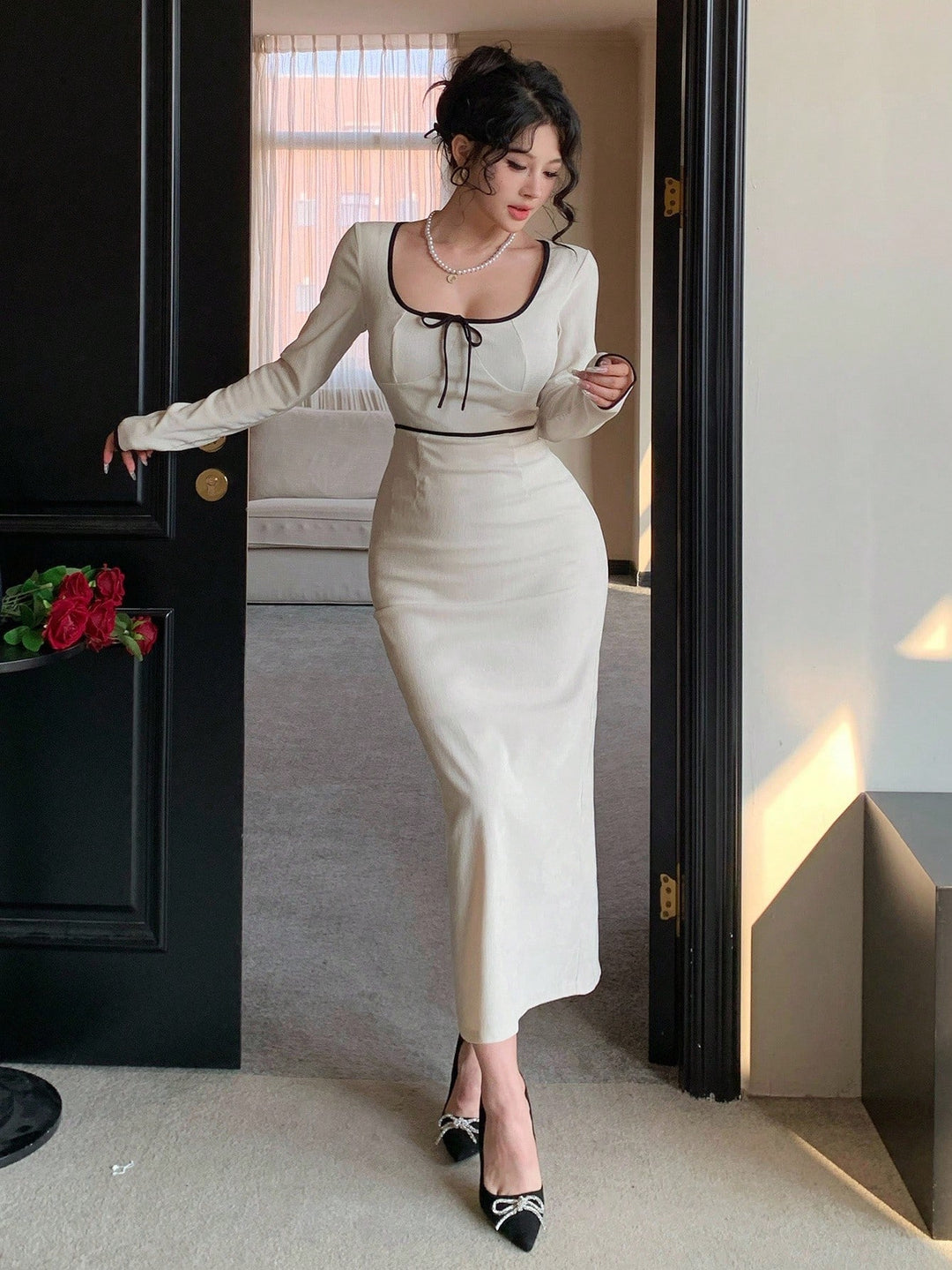 Rochie midi SHEIN,crem