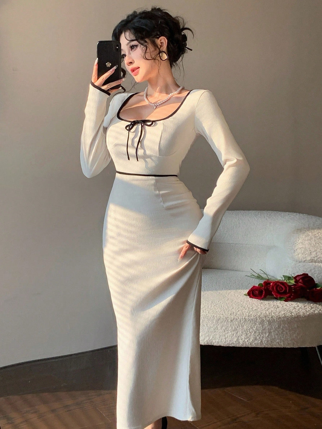 Rochie midi SHEIN,crem