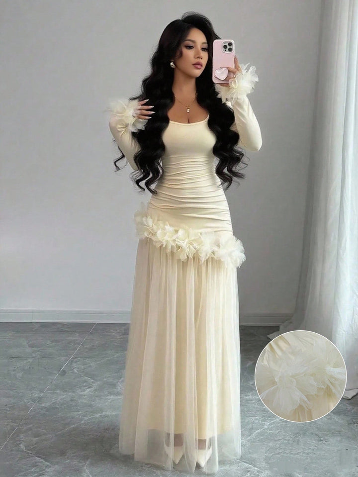 Rochie maxi SHEIN, crem
