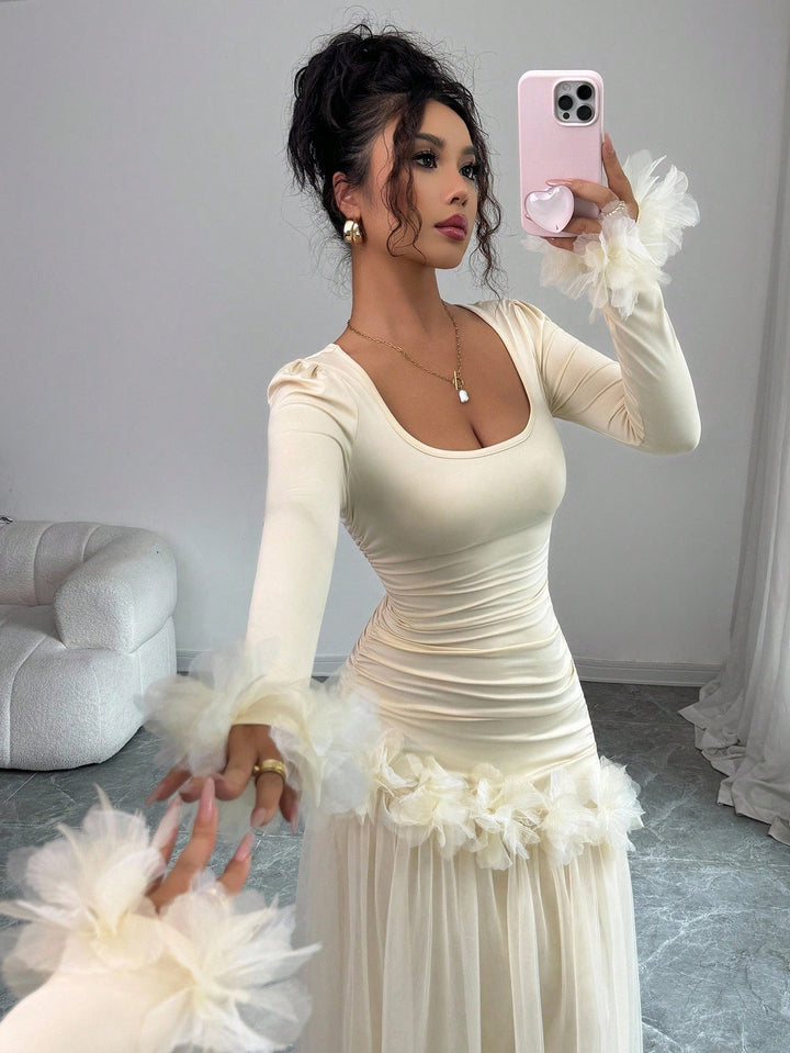 Rochie maxi SHEIN, crem
