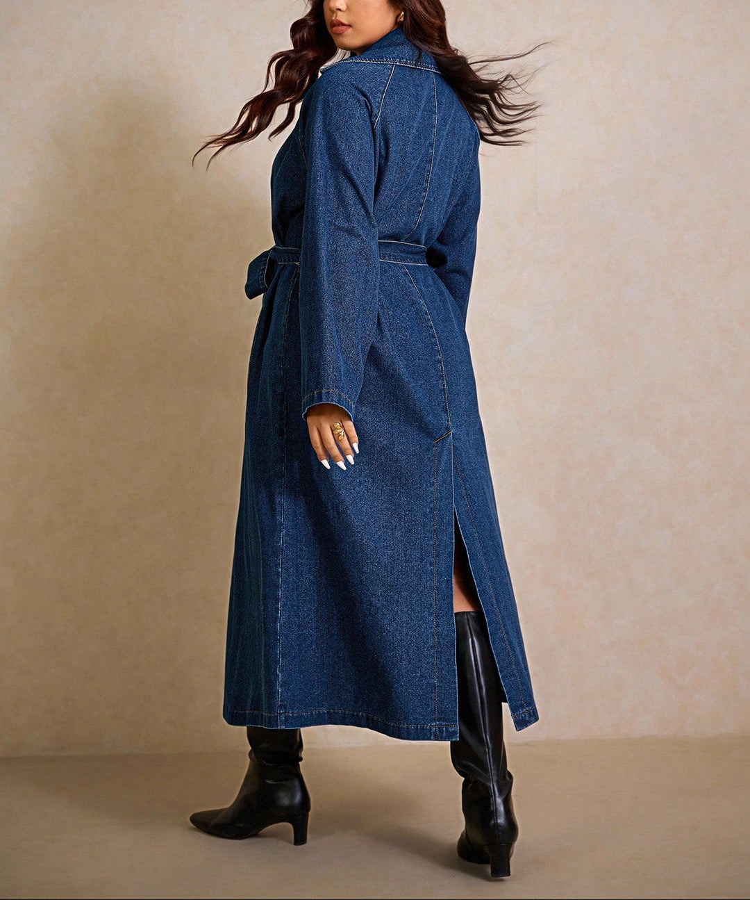 Trench Shein Curve+, albastru